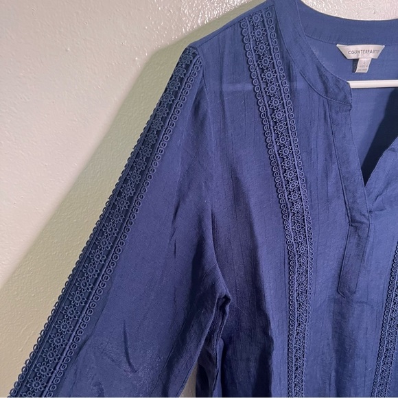 Counterparts Split Neck Blouse Navy Blue L - Picture 4 of 10